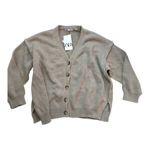 NWT Zara Slouchy Chunky Cardigan Sweater | Beige | Medium